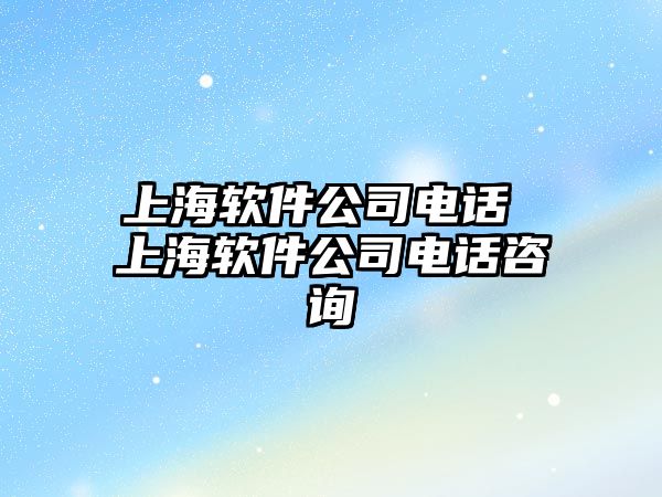 上海軟件公司電話 上海軟件公司電話咨詢