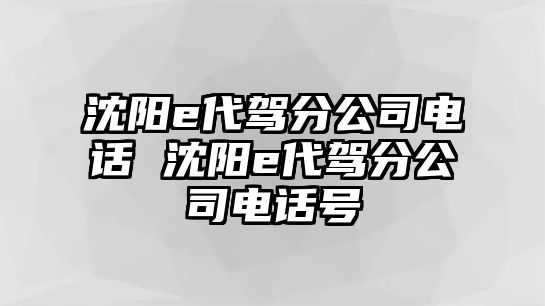 沈陽e代駕分公司電話 沈陽e代駕分公司電話號