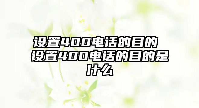 設(shè)置400電話的目的 設(shè)置400電話的目的是什么