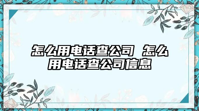 怎么用電話查公司 怎么用電話查公司信息